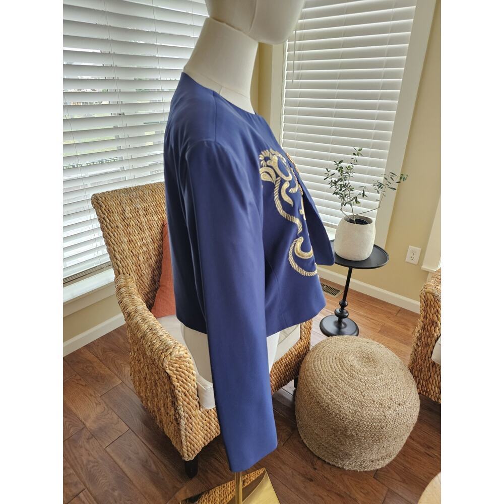 Mondi Vintage Blue Gold Embroidered Cropped Blazer Women's Size 44 Nautical - Picture 7 of 11